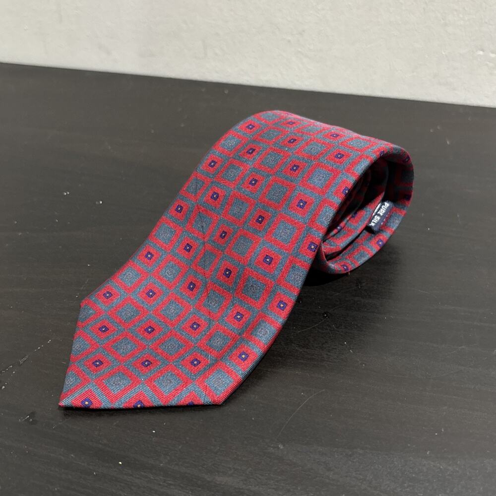 Vtg Balenciaga Paris Pure Silk Handmade Designer Necktie Red Blue Retro Square